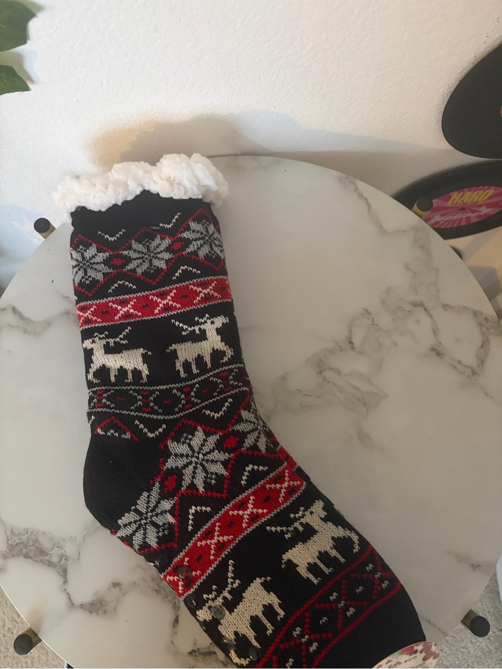 Cozy Black, Red & White Reindeer Holiday Sock Boot